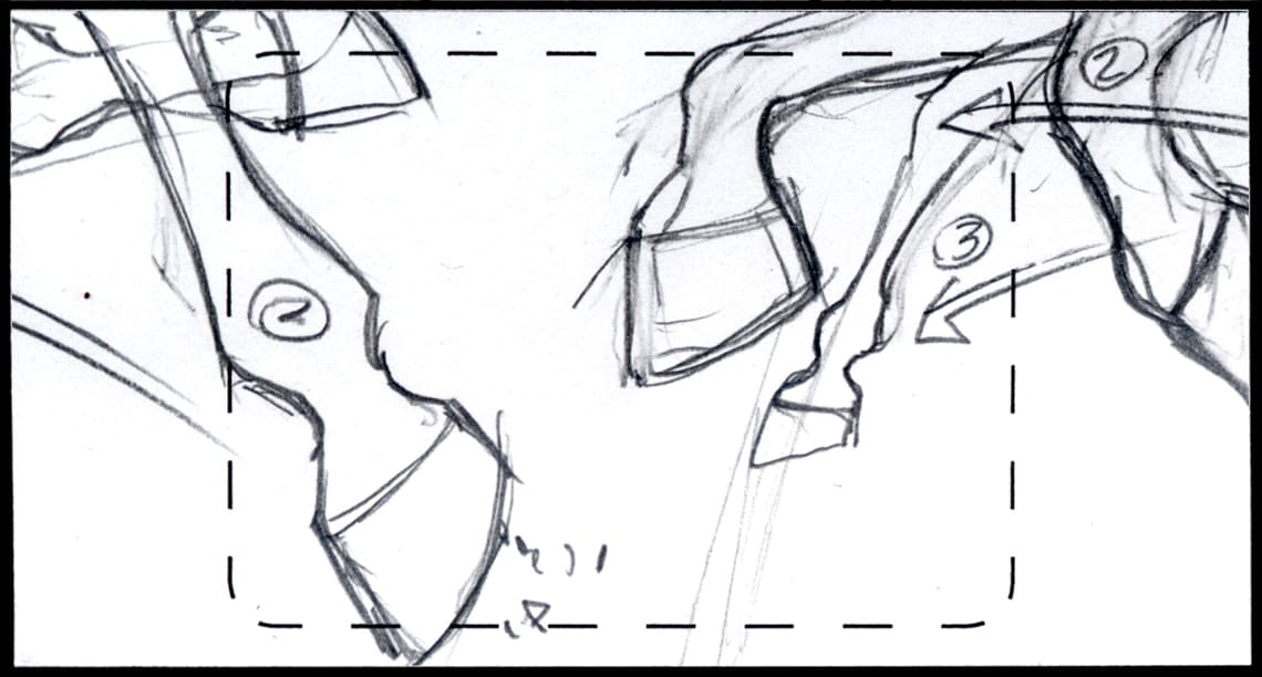 Children of the Wind, Scene 1, Panel 3
ACTION: HORSE 2 continues through frame, rear hooves IN- HORSE 3’S lead hoof IN in BG-