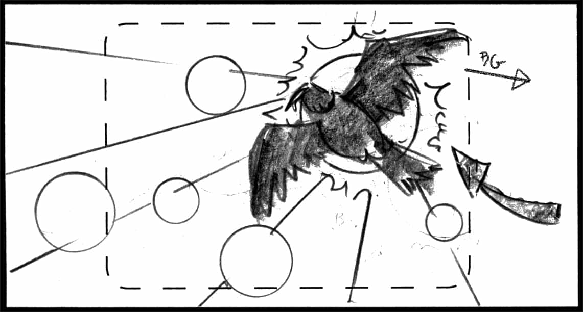 Children of the Wind, Scene 9, Panel 1
ACTION: FALCON gains IN, banking away and up towards SUN-  Add REFLECTION DFX to sunlight-
NARRATOR: “…ascended from royalty…”