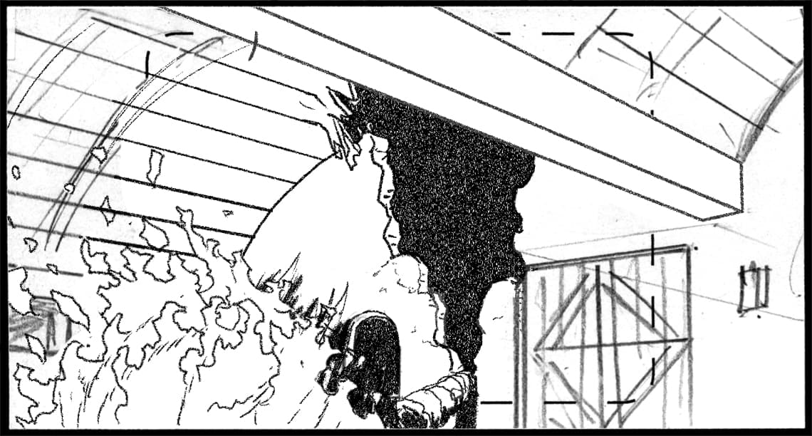 Children of the Wind, Scene 19, Panel 4
ACTION: FLAME IN, in FG, climbing up palm fronds-