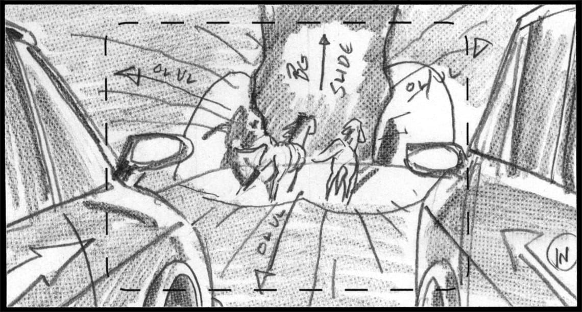 Children of the Wind, Scene 22, Panel 3
ACTION: S.U.V.S GAIN IN past either side of cam-