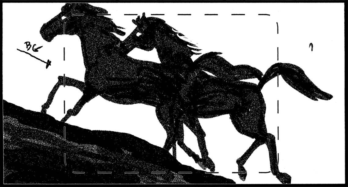 Children of the Wind, Scene 28, Panel 1
ACTION: EXT- SAND DUNE RIDGE, NIGHT- C.U. on NUNU & IBNI, running- PAN BG-
NARRATOR: “…in their quest…”