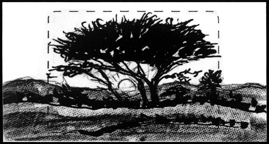 Children of the Wind, Scene 72, Panel 1
ACTION: EXT- DESERT- SUNSET- BACK LIT SETTNG SUN-