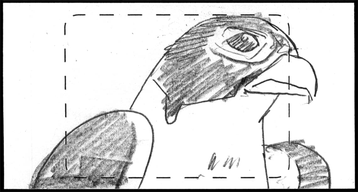 Children of the Wind, Scene 81, Panel 1
ACTION: EXT- DESERT- DAY- C.U. on FALCON-
