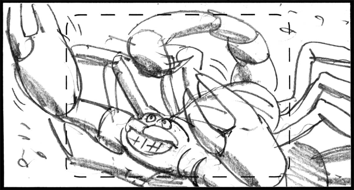 Children of the Wind, Scene 90, Panel 1
ACTION: EXT- DESERT- DAY- M.C.U. on SCORPION, gesturing as he speaks-