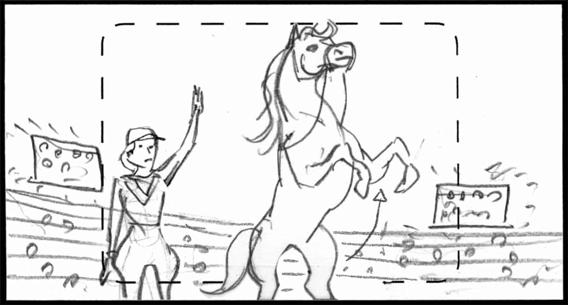 Children of the Wind, Scene 93, Panel 1
ACTION: EXT- RACING STADIUM- DAY- IBNI stands on his haunches next to DANNAH-