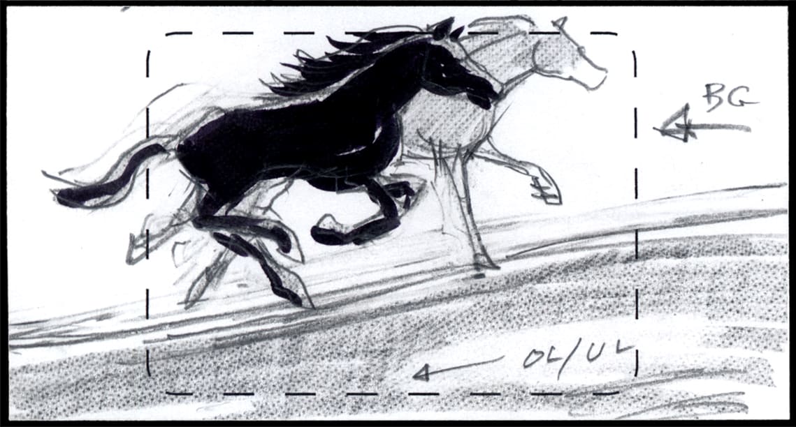 Children of the Wind, Scene 94, Panel 2
ACTION: They gain away from cam as they begin to mount hill-
NARRATOR: “Ibni and Nunu”