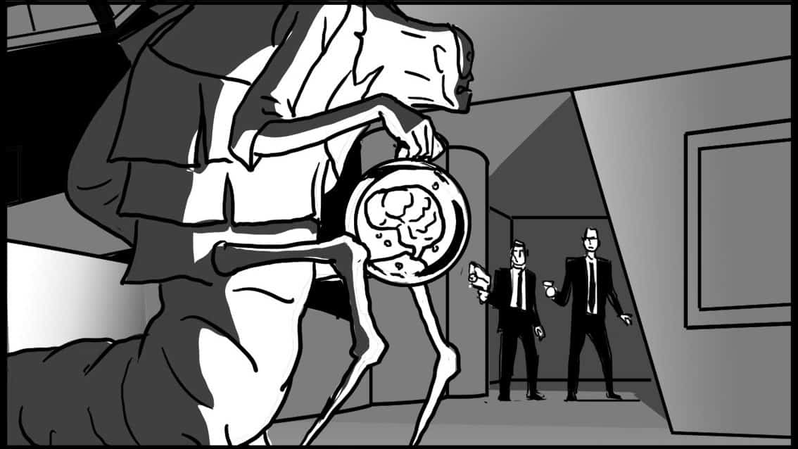 Men in Black 201 Scene 637, Panel 1 - Action: O.T.S. Alpha, toward Kay and Jay-