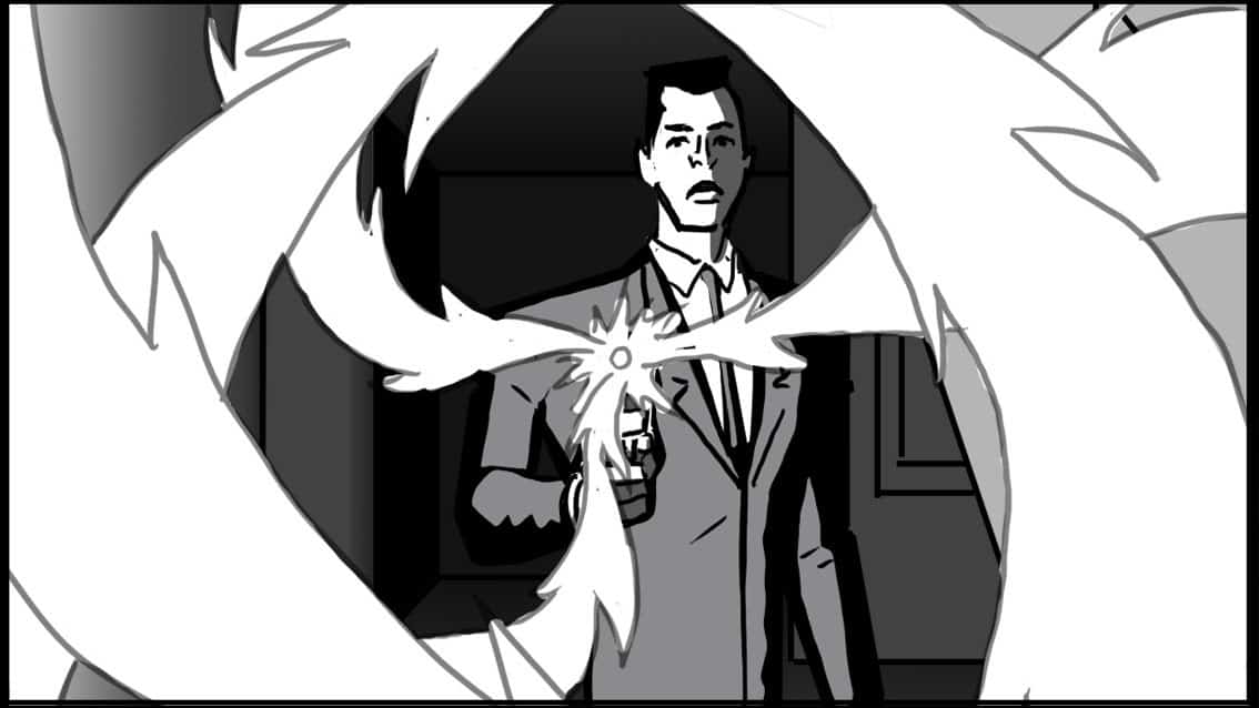 Men in Black 201 Scene 642, Panel 4 - Action: Men in Black 201 Scene 642, Panel 1Action:-spiral toward, past cam-