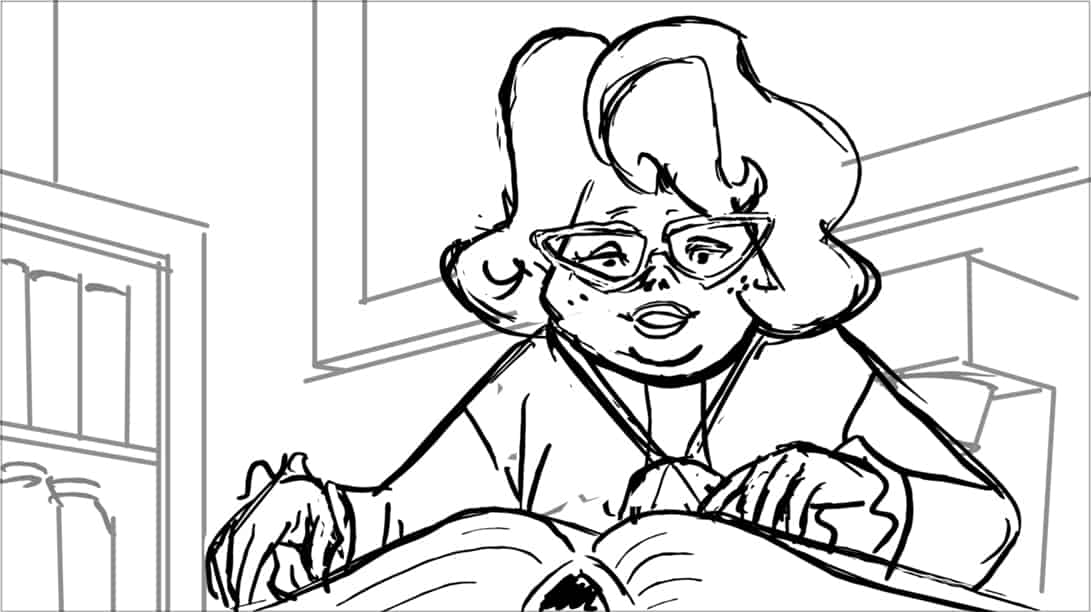 Scooby Doo 345-623 Sc 13 Pnl 4
Action: VM looks back down at CURSE BOOK, scans it for information she needs...
Dialogue: VELMA’S MOTHER (CONT):”…incantation to…”