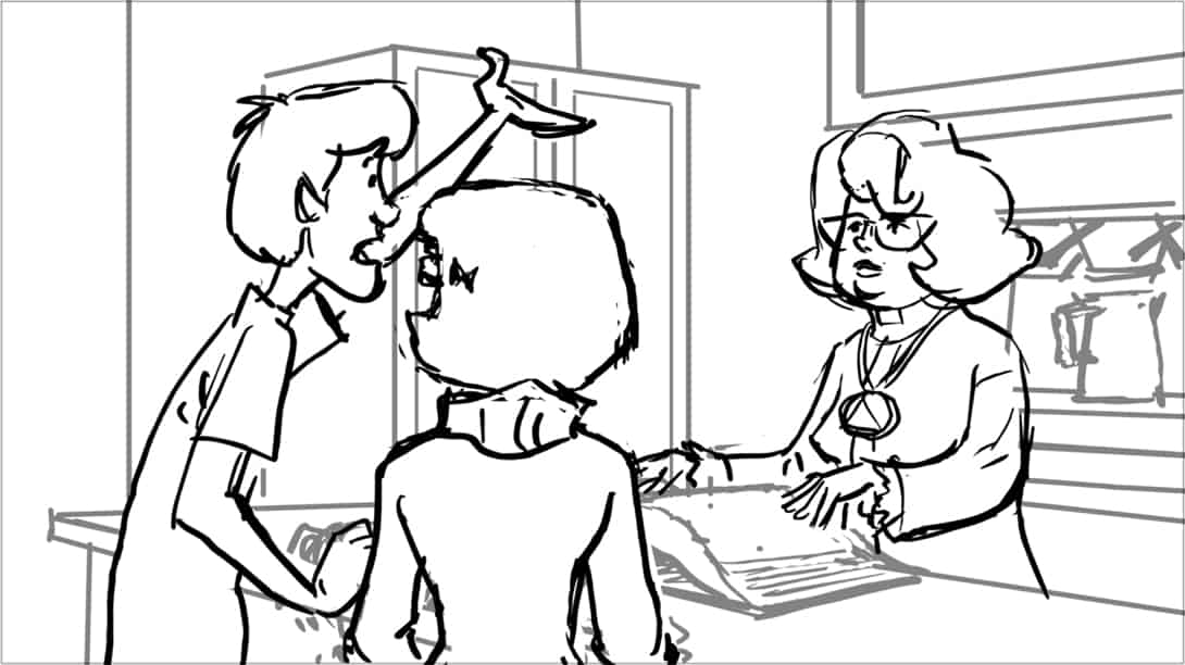 Scooby Doo 345-623 Sc 16 Pnl 4
Action: Shaggy turns toward VM, gesturing broadly...
.Dialogue: SHAGGY (CONT): “…we don’t have a…”