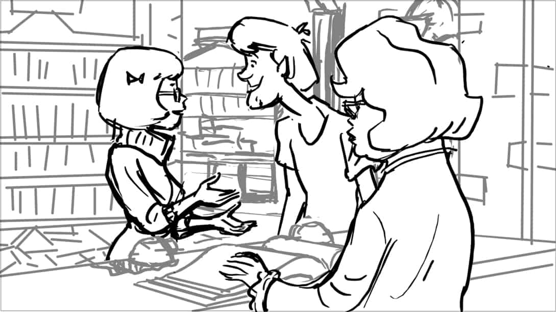 Scooby Doo 345-623 Sc 18 Pnl 1
Action: VM and Shaggy are looking at Velma.
Dialogue: VELMA (CONT): “They’ve…”