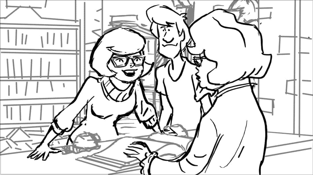 Scooby Doo 345-623 Sc 18 Pnl 2
Action: Velma turns excitedly toward VM…
Dialogue: VELMA (CONT): “…got that…”