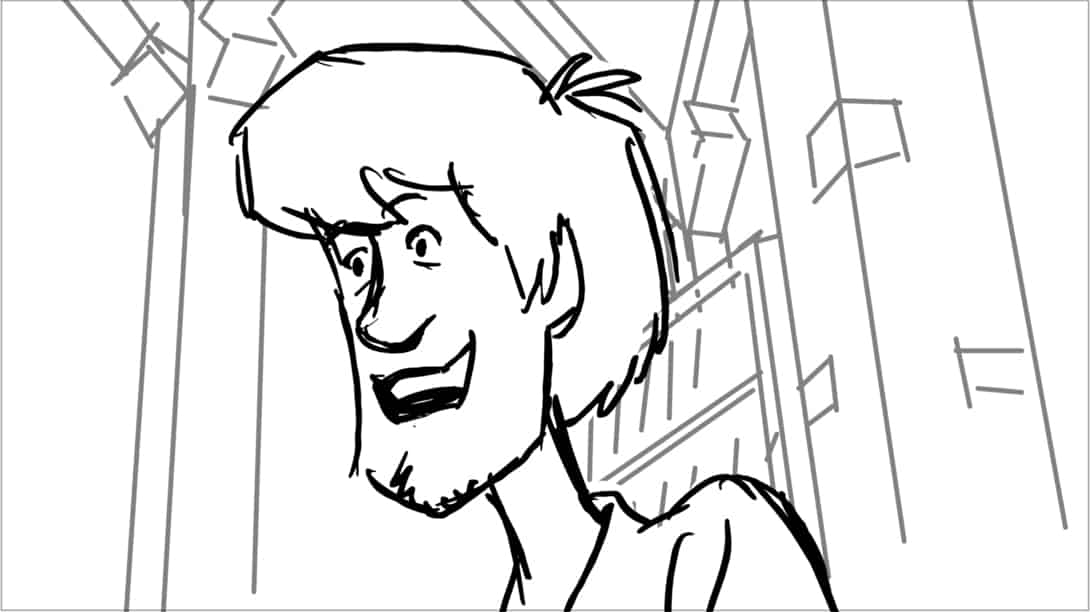 Scooby Doo 345-623 Sc 22 Pnl 3
Action: He turns toward os. Velma.
Dialogue: SHAGGY (CONT): “What about Scooby?”