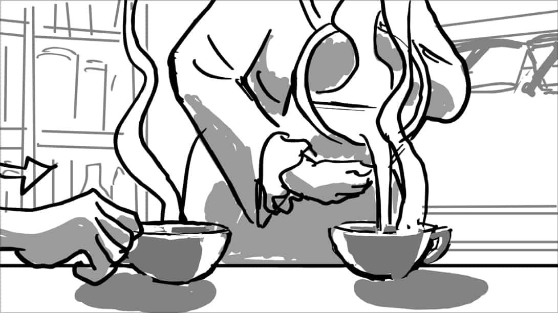 Scooby Doo 345-623 Sc 2 Pnl 4
Action: …begins pouring second cup. Shaggy reaches IN, grabs handle of first cup.             
Dialogue: VELMA’S MOTHER (CONT): “…to break.”
