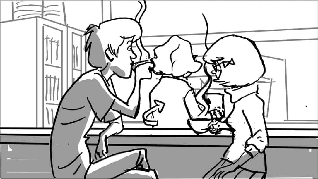 Scooby Doo 345-623 Sc 4 Pnl 2
Action: VM turns, places pot on shelf of coffee-brewing-machine…            
Dialogue: VELMA’S MOTHER (CONT): “I just said…”