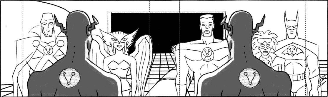 Storyboard by Brad Rader for animated television Static Shock, episode A League of Their Own
